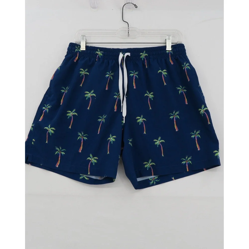 Chubbies Mens Navy Rainbow Palm Tree Swim Trunks 5.5 Inch Inseam Large